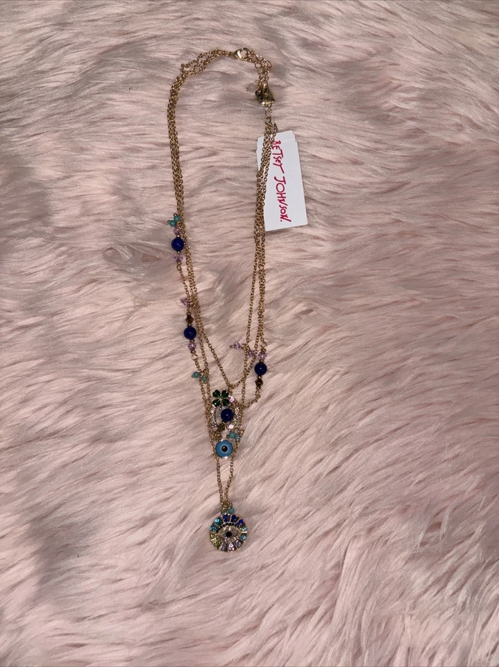 Ожерелье многослойное Betsey Johnson день Святого Патрика подкова сглаз золотистое