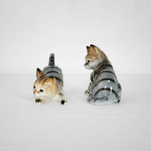 VTG Ceramic Tabby Cat Figurines Set of 2 Gray & Brown Home Decor Collectible - Picture 3 of 8