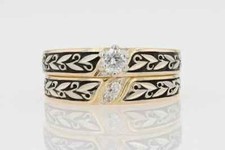Lab Created 1Ct Round Cut Diamond Wedding Bridal Set Ring 14K Yellow Gold Plated