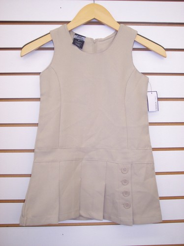 Girls Jumper Dress 4 Button Style School Uniforms Khaki & Navy Size 4 - 16 1/2 - Picture 2 of 9