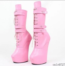 Womens Lace Up Boots Platform Shoes Heelless High Heel 20CM Cosplay Oversize