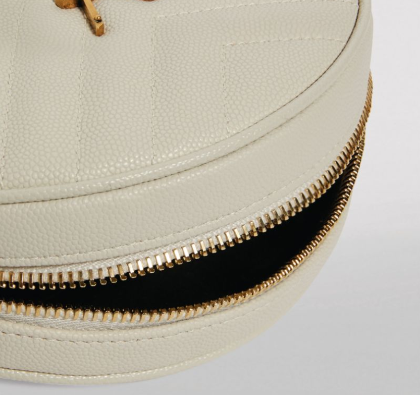 NUOVA** Borsa a tracolla Saint Laurent YSL vinile rotonda trapuntata grani di polvere crema