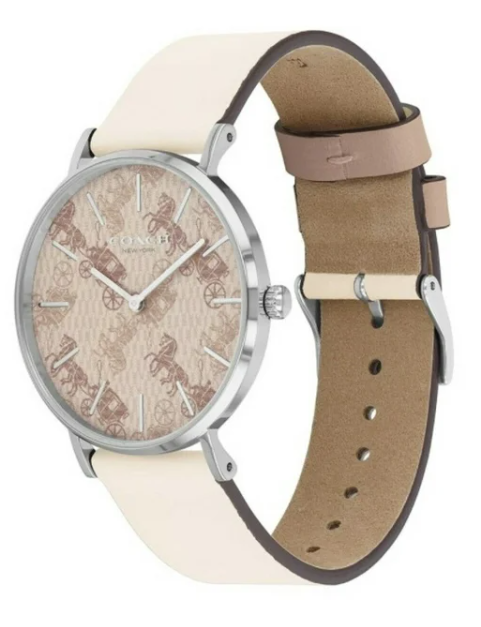 Coach Perry White Dial Beige Leather Strap Watch for Women - 14503157