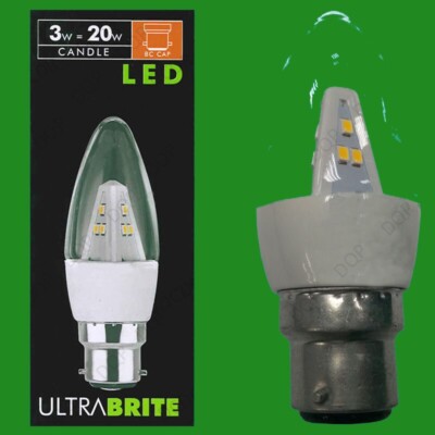 6x 3W LED Clear Candle BC B22, Ultra Low Energy Spot Glühbirne Lampe, Instant On