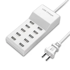 10-Port USB Charger Station 50W/10A Multiple USB Charging Station - White
