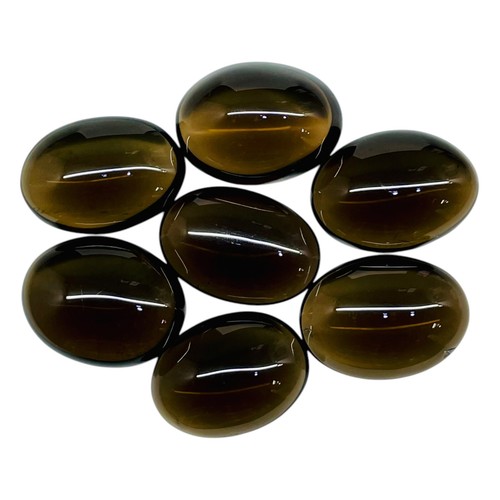 7 Pcs Natural Smoky Quartz 24-25mm Huge Oval Cabochon Loose Gemstones 192.25 Cts - Picture 2 of 9