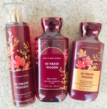 3 SUNRISE WOODS Shower Gel + Body Lotion + Fine Fragrance Mist SET of 3
