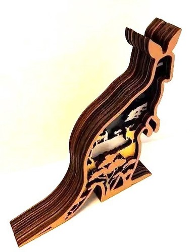 Kangaroo 3D Wooden Multilayer Shadowbox Standing Tabletop Figure Handcrafted - Picture 4 of 4