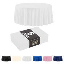 Pack Of 6, White Plastic Table Cloth - 120 Inch Round Disposable Tablecloth f...