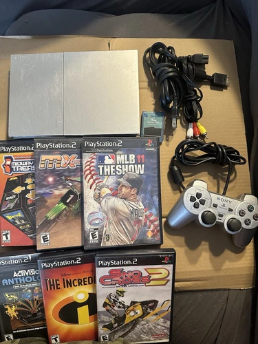 Sony PlayStation 2 Slim Console - Satin Silver With Games