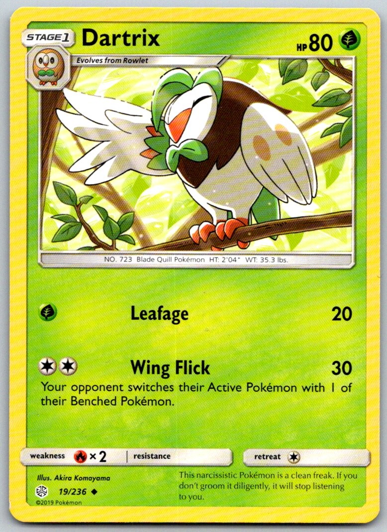 Dartrix 19/236 Uncommon Cosmic Eclipse Pokemon Lightly Played