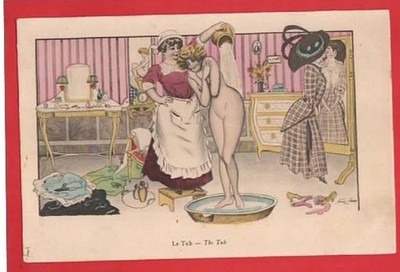 XAVIER SAGER.  AKT GEWAGTE KUNST. DIE WANNE pu um 1910. MODE HÜTE