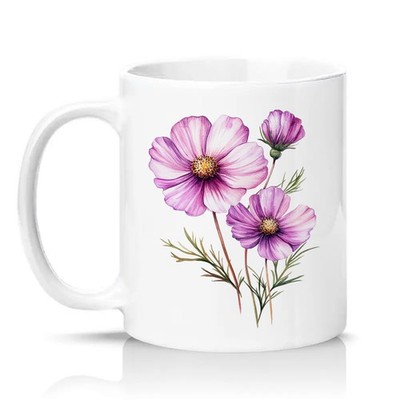Pink Cosmos Flower Womens 11oz Ceramic Mug Botanical Gardening Gift For Her