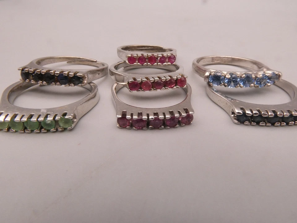 Ring Sterlingsilber 925 und 835 besonderes Konvolut Set Rubin Saphir Smaragd u.a - Bild 4 von 4
