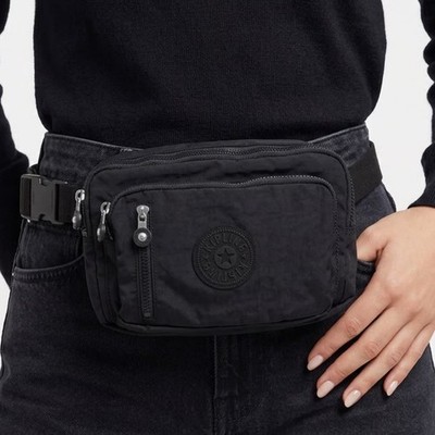 Kipling Tarry Waist Pack Black Tonal Nylon Fanny Pack Monkey Keychain NEW