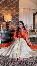 Beautiful Heavy Chinnon Silk Orange Top Palazzo And Dupatta For Festival Wear