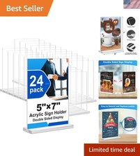 Acrylic Sign Holder 5x7 Inches 24 Pack, Double Sided Clear Display Stand Tabl...