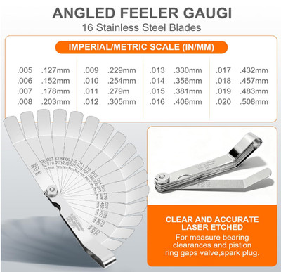 2PACS Stainless Steel Feeler Gauge Set 32Straight & 16Blade Angeled Measure Tool