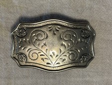 Floral Theam Metal Belt Buckle Wester Cowgirl Motif Chrome Color Small Size