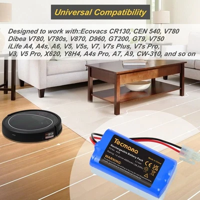 TECMANA 14,8V 4Ah Akku für iLife Zaco A4 A4s A6 A7 A8 A8s A9 A9s V5 V5S V7 V7s Pro Plus