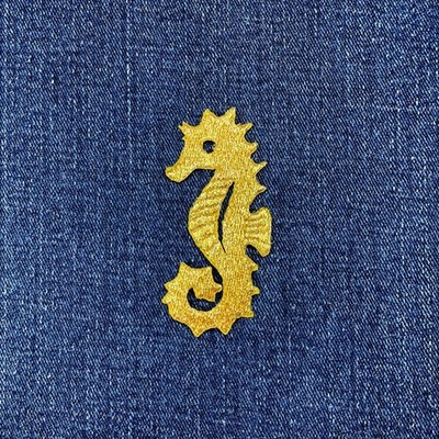 Gold Seahorse Applique Patch - Embroidered Sea Creature Badge 2.75'' (Iron On)