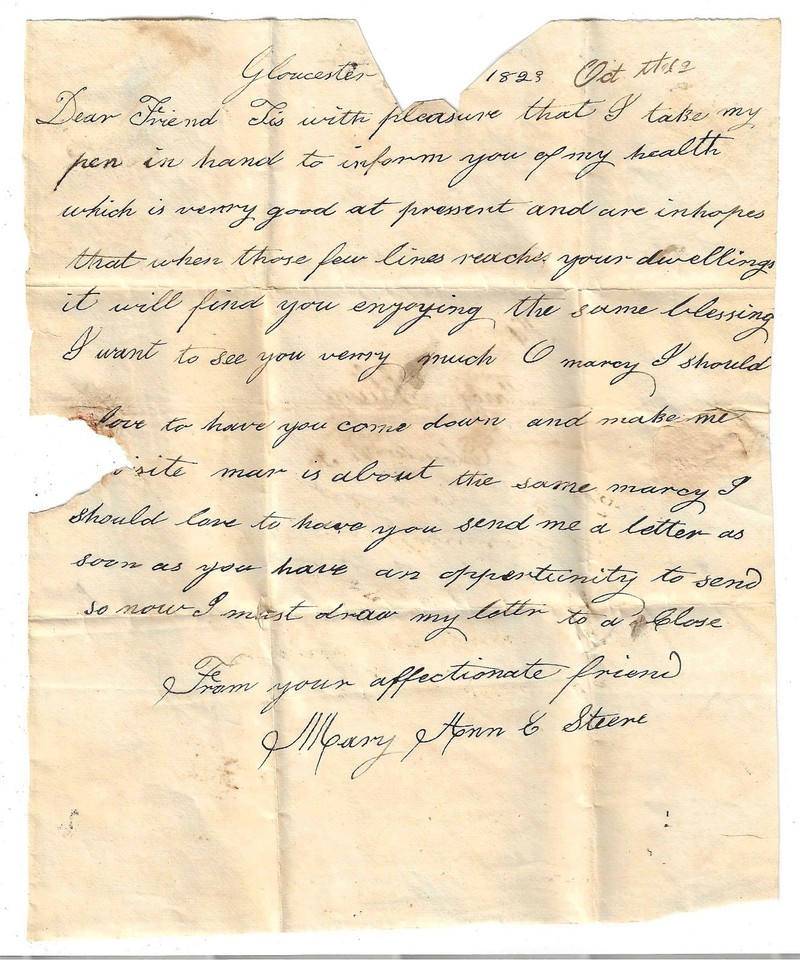 Ca. 1820 Mary Ann Evans Steere Gloucester RI Letter Reward Merit ...