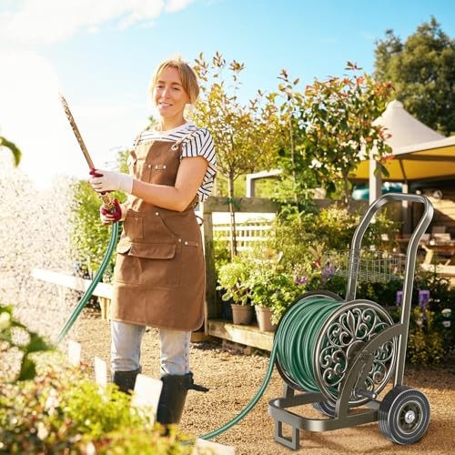 Garden Hose Reel Cart with Wheel, Hold up to 200 Ft of 5/8" Hose, Heavy Duty - Picture 3 of 8