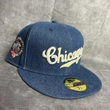 Chicago Cubs New Era 59Fifty Hat Fitted 7 1/4 Blue Denim Wrigley Field NEW