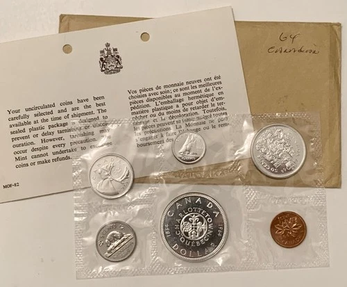 1964 Canada Mint Prooflike Set with Original Envelope & COA 6-Coin Set