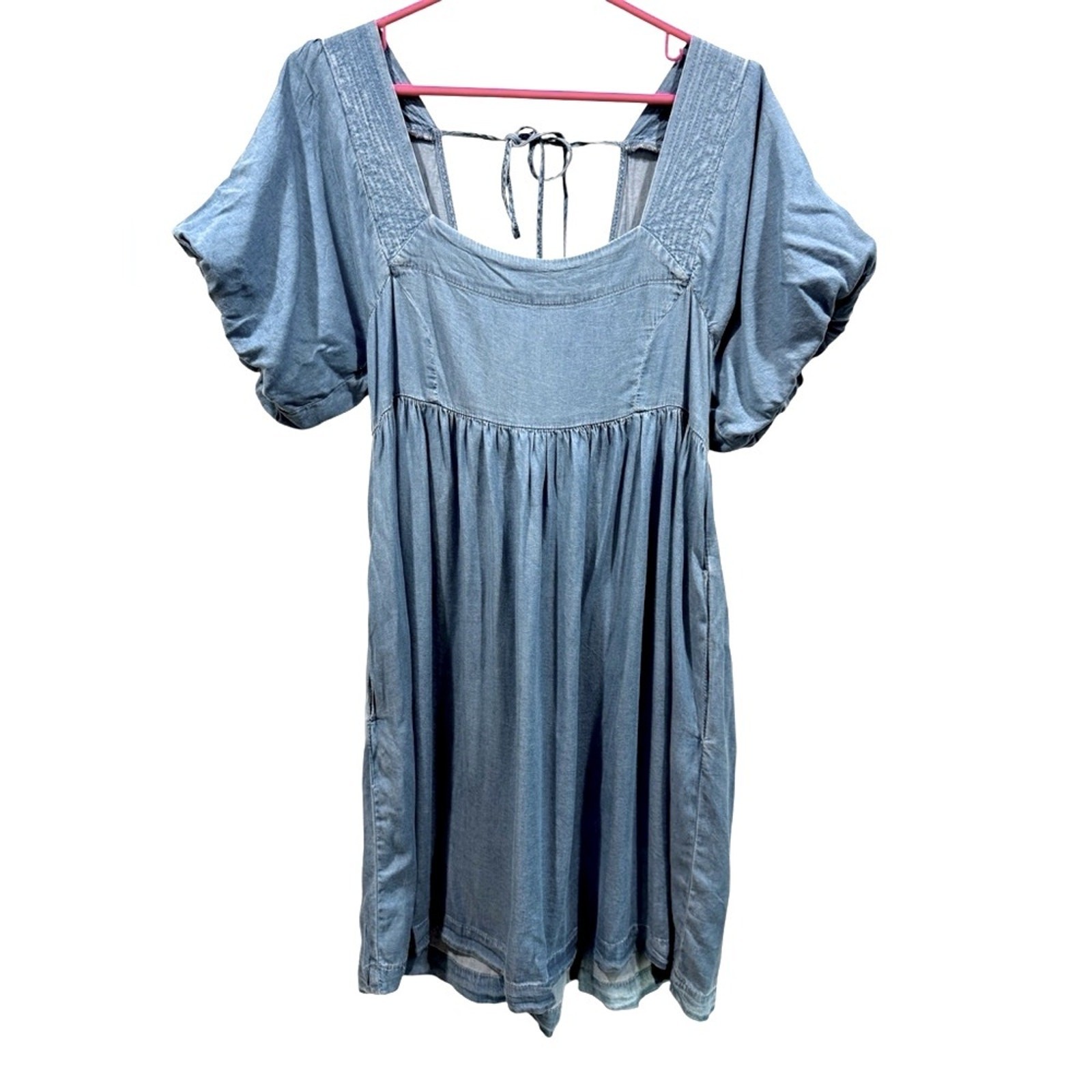 Hem & Thread Solid Blue Square Neck Babydoll Dres… - image 2