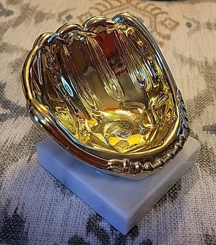Baseball Softball Glove Trophy Award Ball Stand White Marble Base Goldtone - Picture 2 of 4