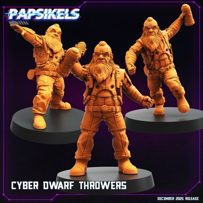 Cyber Dwarf Throwers Resin Minis Set (3 Figures) Sci-Fi Grenadier 32mm Papsikels