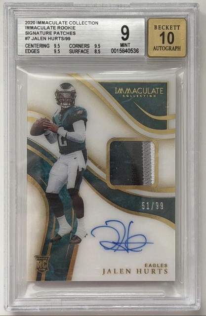 Jalen Hurts 2020 Panini Immaculate Rookie Patch Autographs