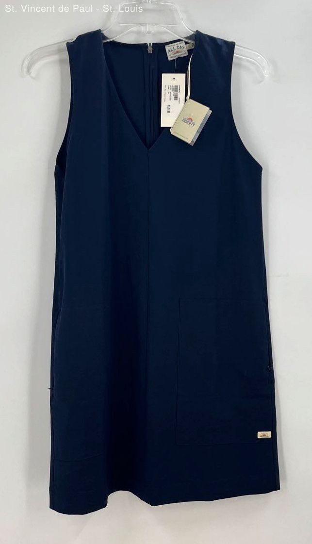 Faherty Womens Shift Dress Navy Blue Solid All Day V Neck Sleeveless XS NWT