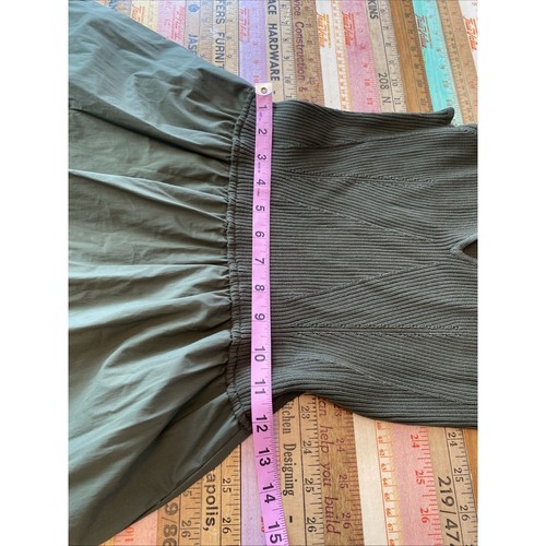 ELAN L Olive Green Maxi Dress Mixed Media Knit Ruffle Cottage Garden Tiered Boho - Picture 14 of 15