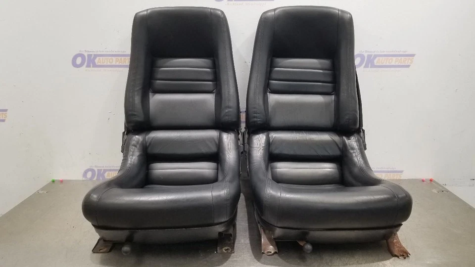 82 CHEVY CORVETTE C3 MANUAL SEAT FRONT SET PAIR BLACK LEATHER Foto 2 de 4