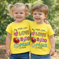 Sesame Street Girls T-Shirt Yellow WishList Love Elmo Peace 12M/3T/4T 12z