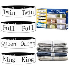 20 Pack Elastic Bed Sheet Organizer Bands with Size Labels  Elastic Bedding Ba...