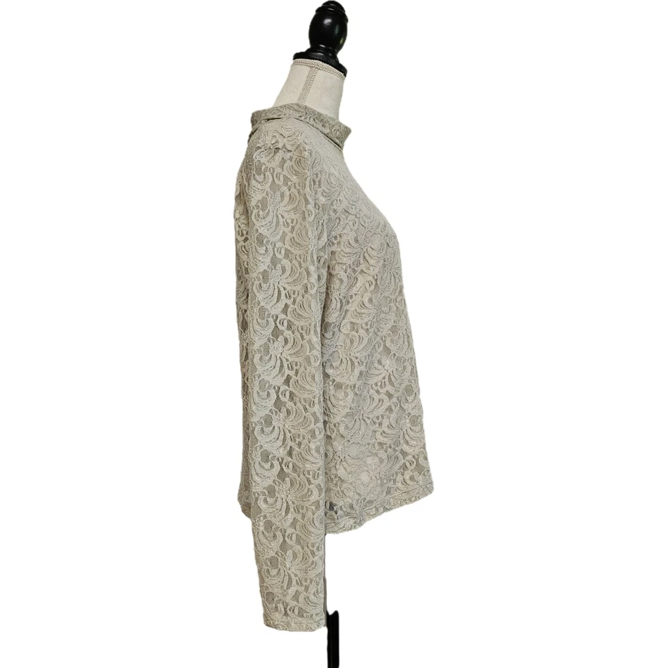 Nuevo con etiquetas Top Nicki Nicole Miller Encaje Brillante Champagne Cuello Alto Talla XL Foto 2 de 4