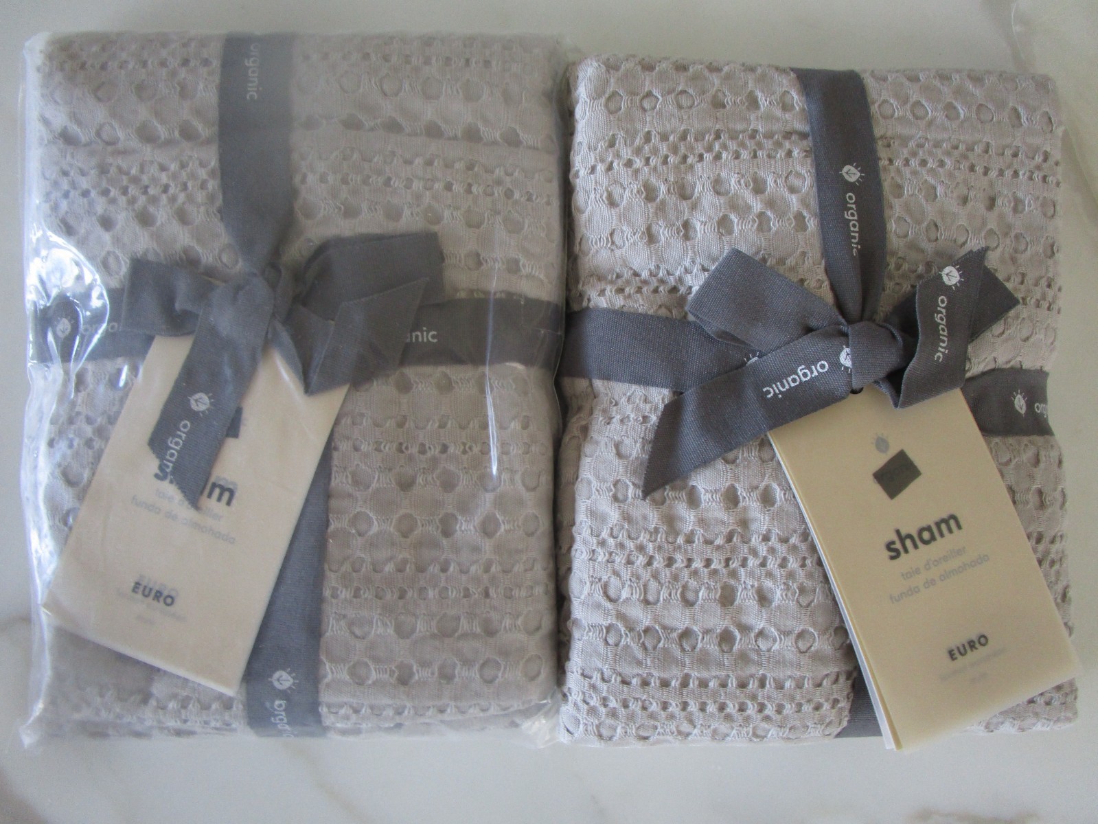 2 West Elm Textured waffle euro shams stone gray  New