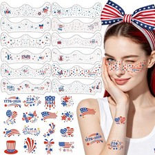 28PCS 4th of July Face Tattoos, Red White Blue Glitter Freckles