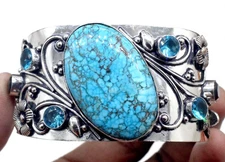 925 Sterling Silver Blue Turquoise Gemstone Jewelry Handmade Cuff Bracelet