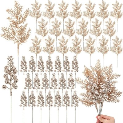 10 Pcs Artificial Christmas Glitter Berries Stems Xmas Tree Wreath DIY Decor