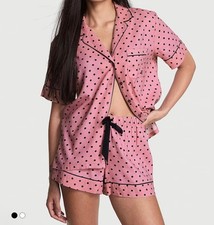 Victoria Secret Asprin Dot Pink Flannel Short Pyjamas Set 2pc NEW TAG