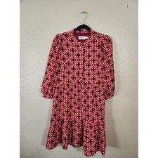 Eliza J Floral Geometric Print Dress Long Sleeve Tiered Pink Black Size 2