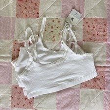 White Crop Top Bralettes with lace trim & bows 5 Pack