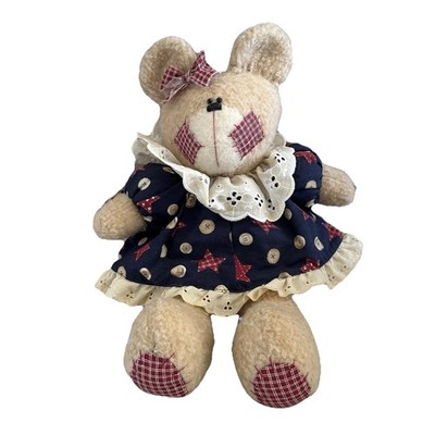 USA Plush Teddy Bear 15  Red White & Blue Theme Dress Red Plaid Patchwork Bow