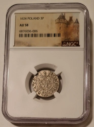 Poland Sigismund III 1624 Silver 3 Polker AU58 NGC