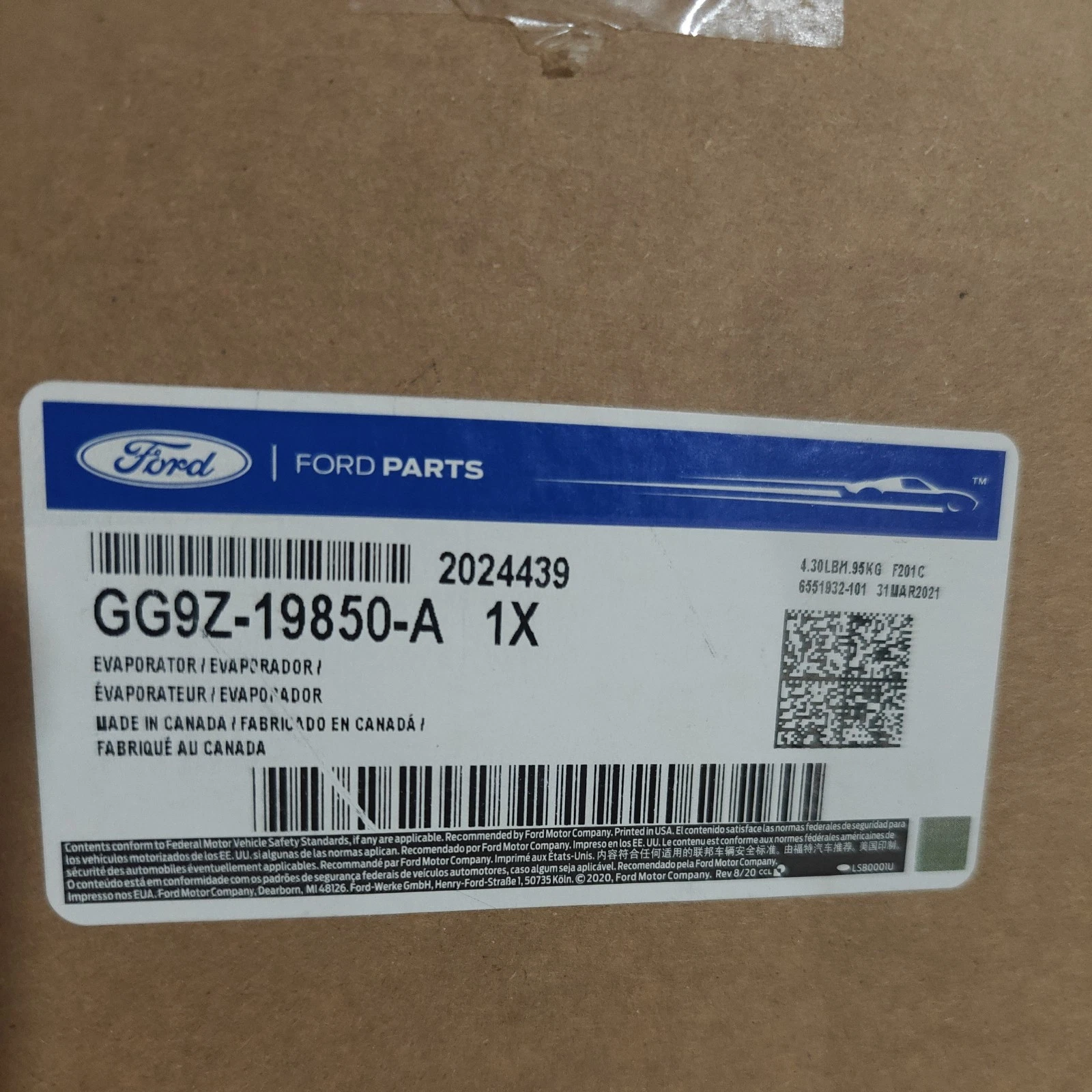 Núcleo del evaporador de A/C para Ford Fusion 2013 (N/P GG9Z19850A)