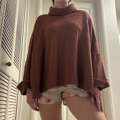 Women s Oversized Rust Turtleneck Sweater S/M Minimalist Boho Granola Poetcore